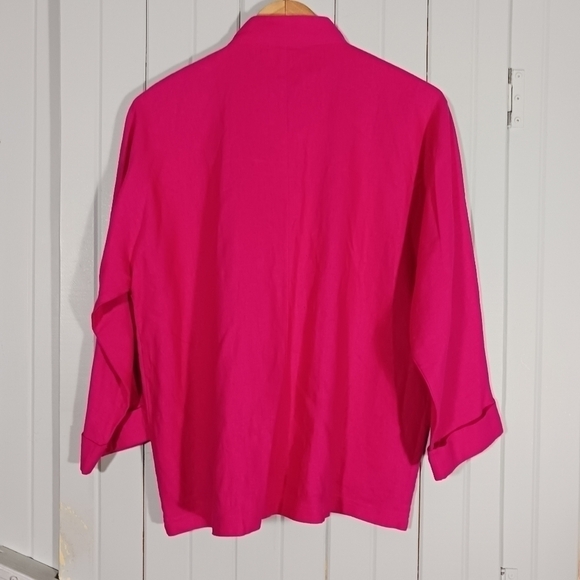 HOT pink zip up linen blend jacket - Picture 3 of 8